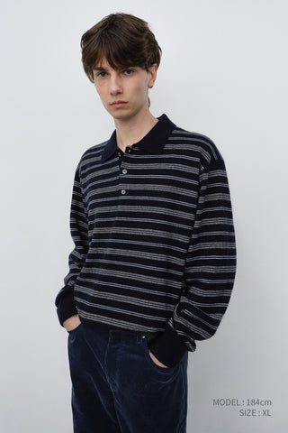UNISEX COLLARED STRIPED SWEATER NAVY