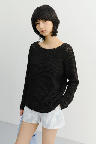 CROCHET CREWNECK KNIT BLACK