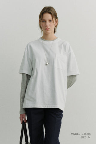 UNISEX LAYERED SET-UP T-SHIRT OFF WHITE MELANGE GREY