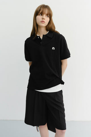 UNISEX LEATHER LOGO POLO SHIRT BLACK