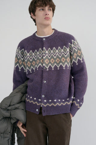 UNISEX CHUNKY PATTERN CARDIGAN PURPLE