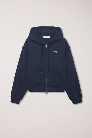 UNISEX CROPPED ZIP-UP HOODIE NAVY