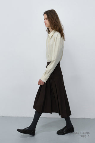 PLEATS LONG SKIRT BROWN
