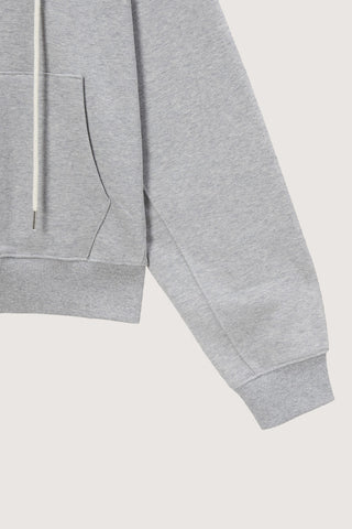 UNISEX LEATHER LOGO ZIP-UP HOODIE MELANGE GREY