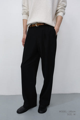 DOUBLE PLEATED WIDE SLACKS BLACK