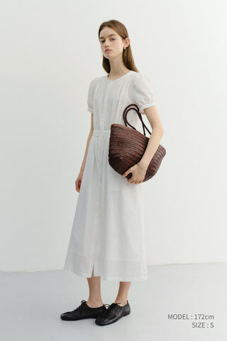 MAXI SHIRRING HALF SLEEVE DRESS IVORY