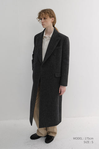 UNISEX TAILORED DOUBLE-BREASTED COAT CHARCOAL GREY PATTERN