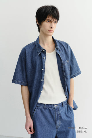 UNISEX LINEN DENIM SHIRT CLASSIC BLUE