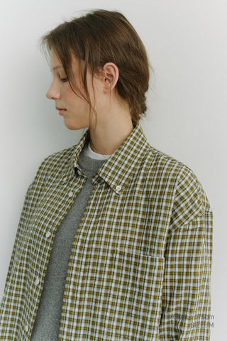 UNISEX OVERSIZED BD CHECKED SHIRT KHAKI GREEN CHECK