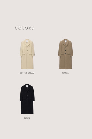 UNISEX 2-WAY 3 BUTTON BOUCLE WOOL COAT BLACK