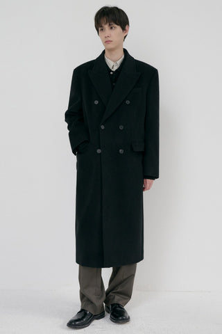 UNISEX TAILORED DOUBLE-BREASTED CASHMERE COAT BLACK