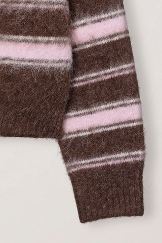 UNISEX STRIPED HAIRY SWEATER BROWN PINK