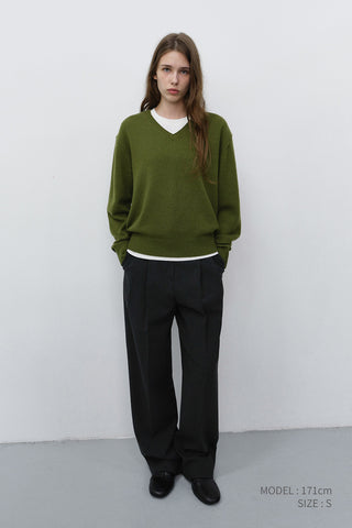 DOUBLE PLEATED WIDE SLACKS CHARCOAL GREY