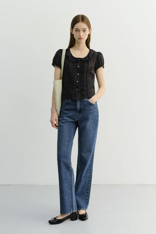 FRILL COLLARED BLOUSE BLACK
