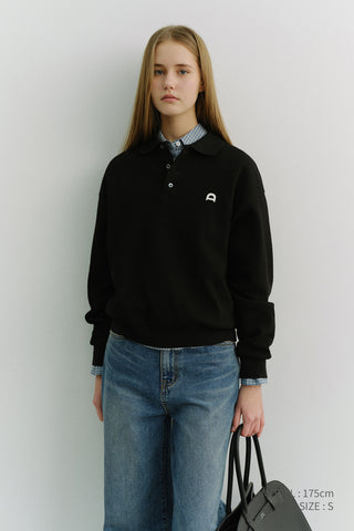 UNISEX LEATHER LOGO COLLARED T-SHIRT BLACK