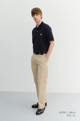 UNISEX LEATHER LOGO POLO SHIRT NAVY