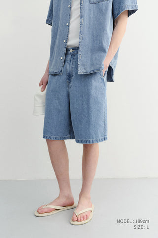 UNISEX LINEN DENIM SHORTS LIGHT BLUE