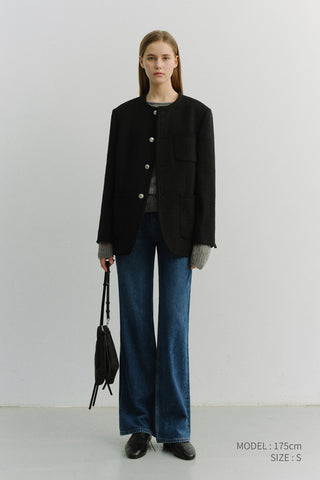 UNISEX COLLARLESS TWEED JACKET BLACK
