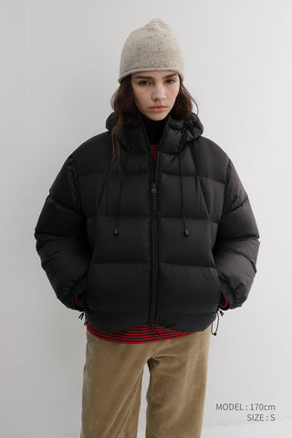UNISEX HOODED VOLUME GOOSE DOWN JACKET BLACK