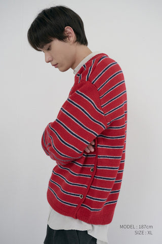 UNISEX STRIPED CHUNKY SWEATER RED