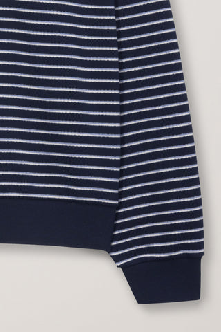 UNISEX STRIPED LOGO COLLARED T-SHIRT NAVY