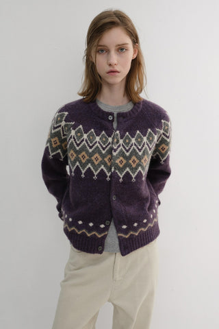 UNISEX CHUNKY PATTERN CARDIGAN PURPLE