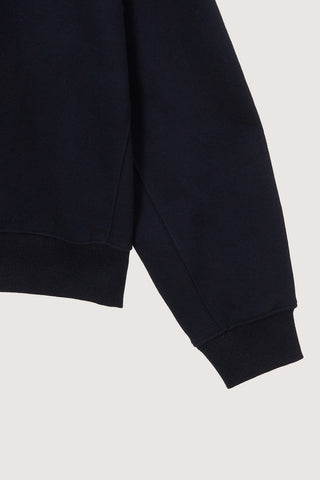 UNISEX LEATHER LOGO HALF ZIP-UP SWEATSHIRT FRENCH NAVY