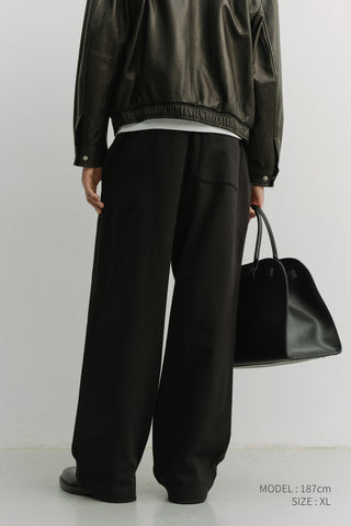 UNISEX LEATHER LOGO WIDE SWEAT PANTS BLACK