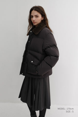UNISEX COLLARED GOOSE DOWN JACKET DEEP BROWN