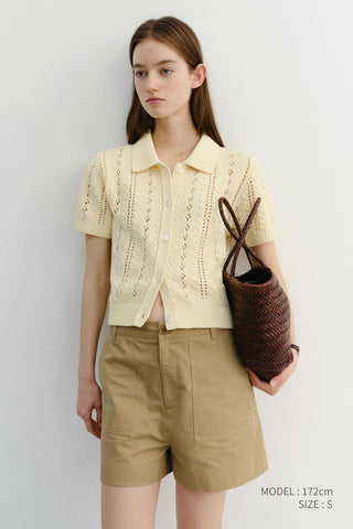 COLLARED HALF SLEEVE CARDIGAN BUTTER