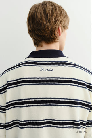 UNISEX MULTI STRIPED POLO KNIT CREAM NAVY