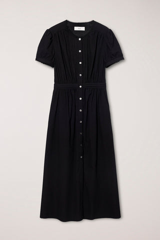 MAXI SHIRRING HALF SLEEVE DRESS BLACK