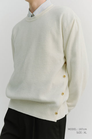 UNISEX BUTTONED CREWNECK SWEATER IVORY