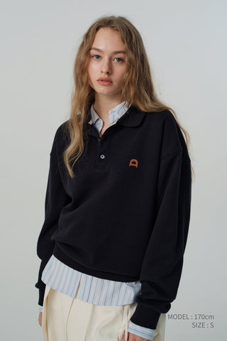 UNISEX LEATHER LOGO COLLARED T-SHIRT FRENCH NAVY