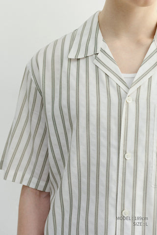 CROPPED OPEN COLLARED STRIPED SHIRT GREEN STRIPE