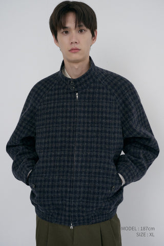 UNISEX HARRINGTON WOOL BLOUSON DEEP NAVY CHECK