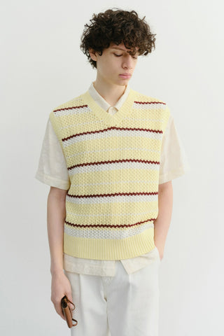 UNISEX CHUNKY STRIPED KNIT VEST BUTTER