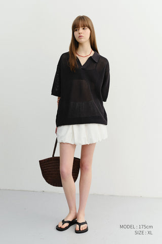 UNISEX CHUNKY POLO KNIT BLACK