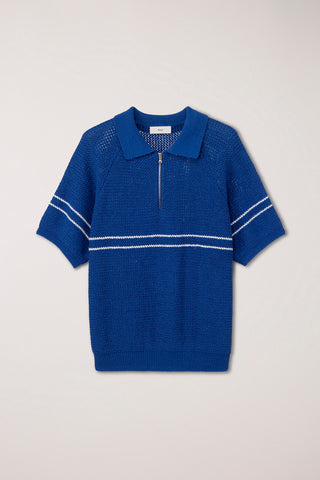 HALF ZIP-UP STRIPED POLO KNIT BLUE