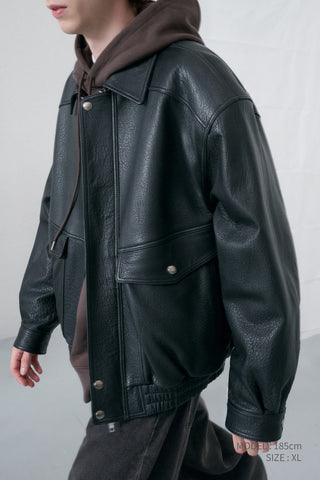 UNISEX OVERSIZED VINTAGE LEATHER BLOUSON BLACK
