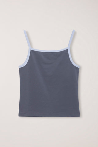 2-TONE TRIM SLEEVELESS TOP CHARCOAL SOFT BLUE