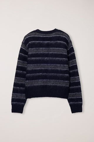 UNISEX STRIPED HAIRY SWEATER NAVY GREY