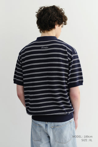 UNISEX SOFT STRIPED POLO KNIT NAVY