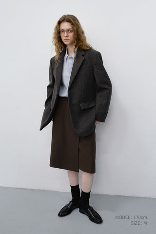 UNISEX CLASSIC 2 BUTTON WOOL BLAZER CHARCOAL BROWN