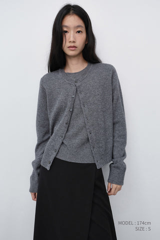 HALF SLEEVE KNIT TOP MELANGE GREY