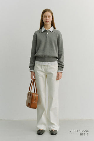 UNISEX CASHMERE COLLARED SWEATER MELANGE GREY
