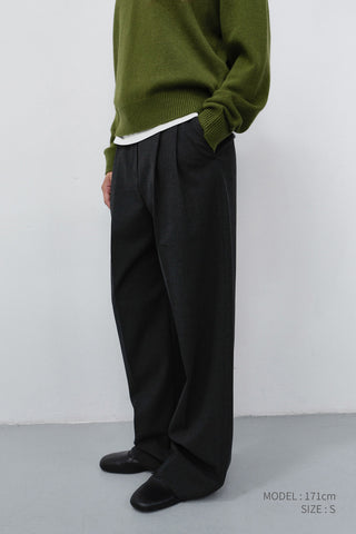 DOUBLE PLEATED WIDE SLACKS CHARCOAL GREY
