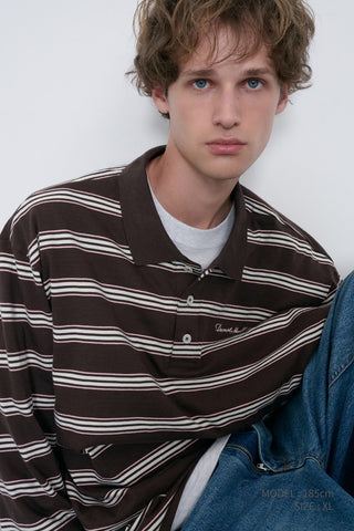 UNISEX MULTI STRIPE COLLARED T-SHIRT BROWN STRIPE
