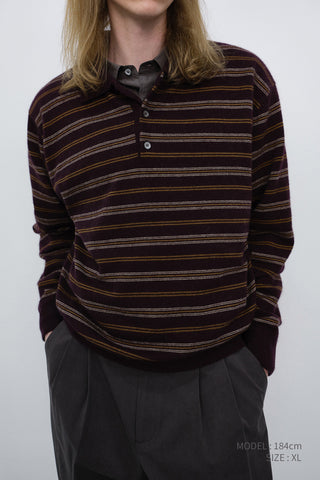 UNISEX COLLARED STRIPED SWEATER BROWN