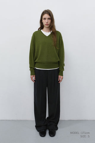 DOUBLE PLEATED WIDE SLACKS CHARCOAL GREY